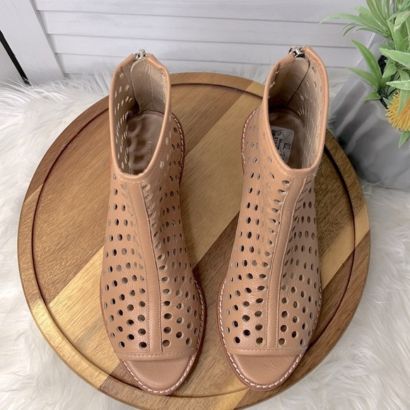 LOEFFLER RANDALL Lone Leather Open Toe Boot Bootie Neutral Back Zip Bohemian 7.5 - Picture 4 of 13